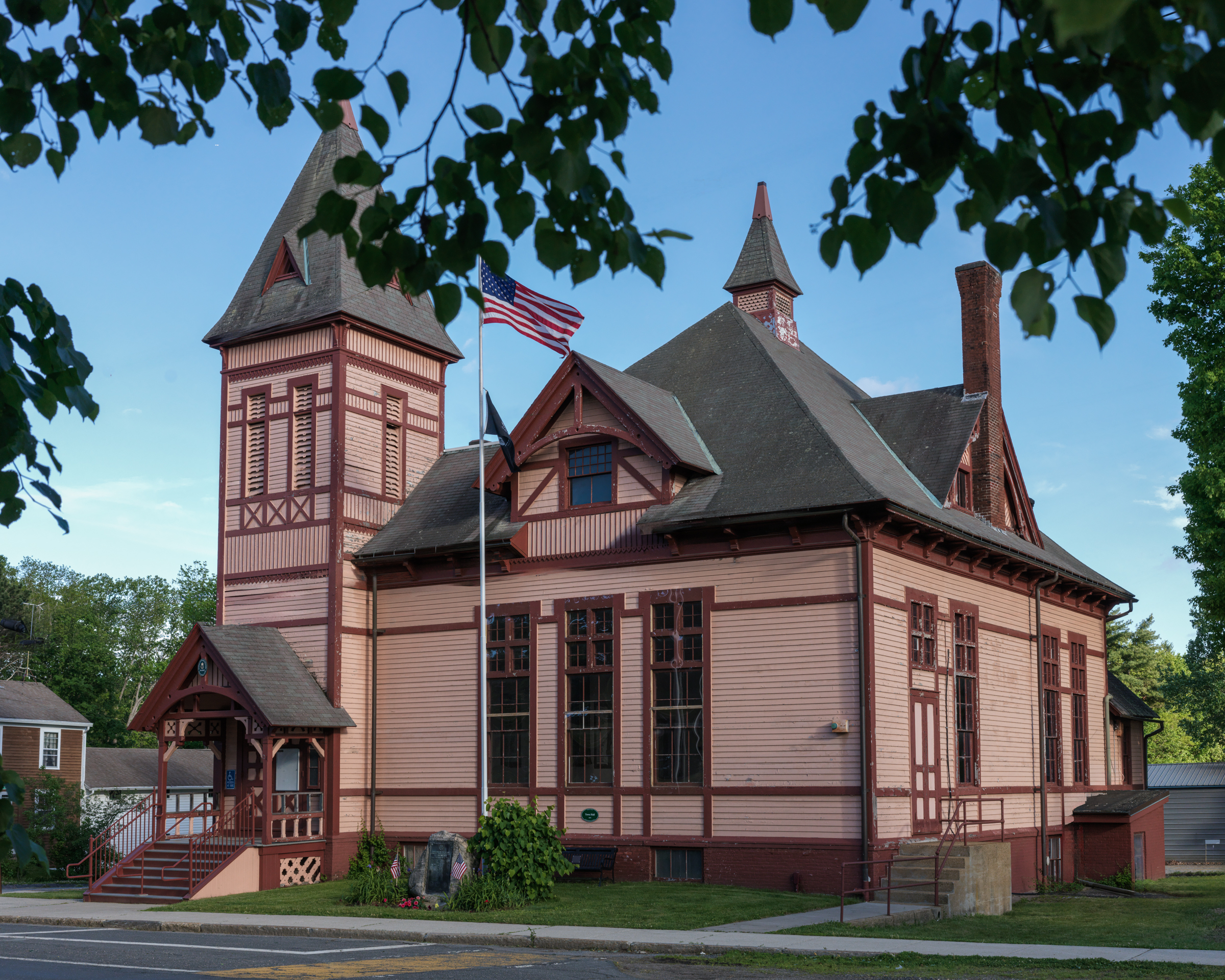 brimfield, massachusetts town hall viewed from main street